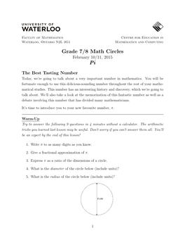 Grade 7/8 Math Circles Pi