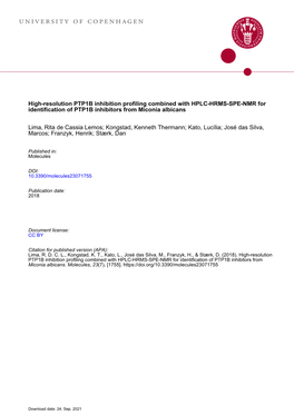 High-Resolution PTP1B Inhibition Profiling Combined with HPLC-HRMS-SPE-NMR for Identification of PTP1B Inhibitors from Miconia Albicans