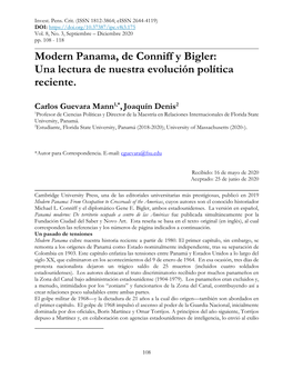 Modern Panama, De Conniff Y Bigler: Una Lectura De Nuestra Evolución Política Reciente