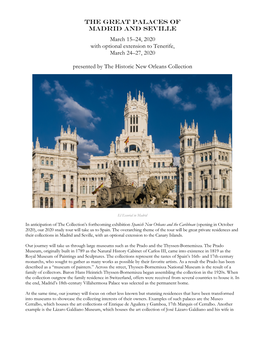 The Great Palaces of Madrid and Seville March 15–24, 2020 with Optional Extension to Tenerife, March 24–27, 2020