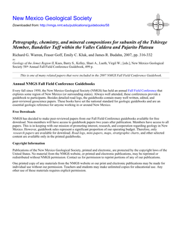 Petrography, Chemistry, and Mineral Compositions for Subunits of the Tshirege Member, Bandelier Tuff Within the Valles Caldera and Pajarito Plateau Richard G