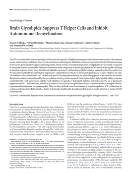 Brain Glycolipids Suppress T Helper Cells and Inhibit Autoimmune Demyelination