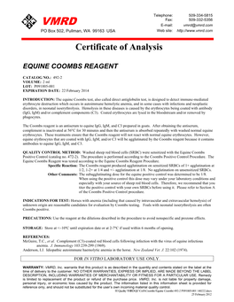 Certificate of Analysis for Lot P091005-001