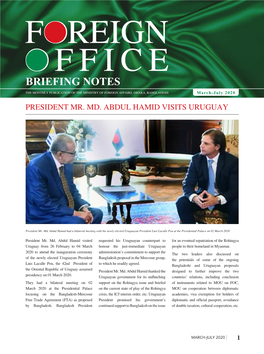 BRIEFING NOTES the MONTHLY PUBLICATION of the MINISTRY of FOREIGN AFFAIRS, DHAKA, BANGLADESH March-July 2020