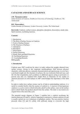 Catalysis and Surface Science - J.W