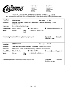 Page 1 of 6 VALID PLANNING APPLICATIONS RECEIVED up TO