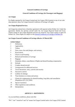 General Conditions of Carriage of Aer