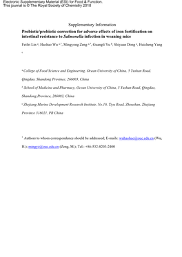Supplementary Information Probiotic/Prebiotic Correction for Adverse Effects of Iron Fortification on Intestinal Resistance to Salmonella Infection in Weaning Mice