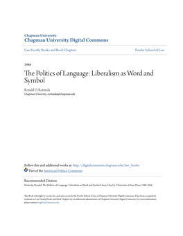 The Politics of Language: Liberalism As Word and Symbol