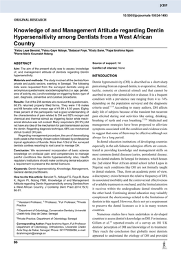 Knowledge of and Management Attitude Regarding Dentin