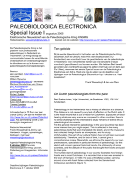 PALEOBIOLOGICA ELECTRONICA Special Issue I Augustus 2005