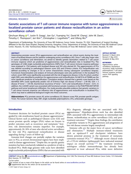 Genetic Associations of T Cell Cancer Immune Response with Tumor