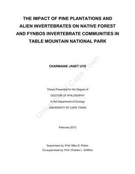 The Impact of Pine Plantations and Alien Invertebrates on Native Forest and Fynbos Invertebrate Communities in Table Mountain National Park