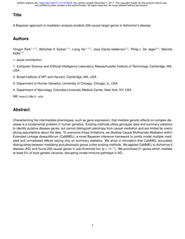 A Bayesian Approach to Mediation Analysis Predicts 206 Causal Target Genes in Alzheimer’S Disease