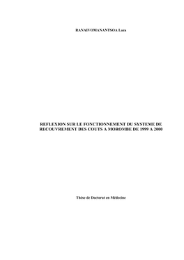 Reflexion Sur Le Fonctionnement Du Systeme De Recouvrement Des Couts a Morombe De 1999 a 2000