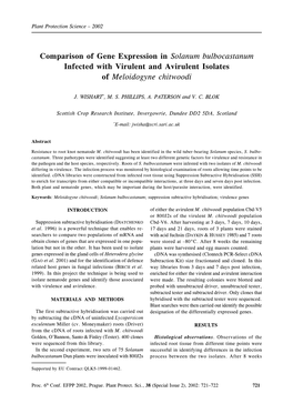 Comparison of Gene Expression in Solanum Bulbocastanum Infected with Virulent and Avirulent Isolates of Meloidogyne Chitwoodi