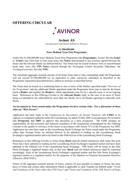 OFFERING CIRCULAR Avinor AS