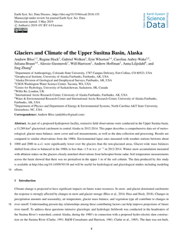 Glaciers and Climate of the Upper Susitna Basin, Alaska