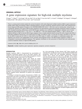 A Gene Expression Signature for High-Risk Multiple Myeloma