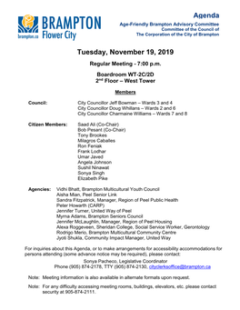 Age Friendly Brampton Advisory Committee Agenda for November