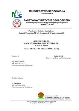 Mapa Hydrogeologiczna Polski - Plansza Główna W Skali 1:50 000 Mapa Dokumentacyjna W Skali 1:50 000