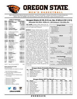 Oregon State (4-10, 0-1) Vs