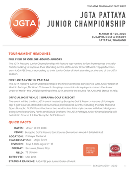 Factsheet | JGTA Pattaya Junior Championship 2020 (Feb 7