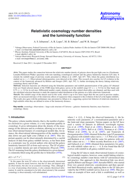 Relativistic Cosmology Number Densities and the Luminosity Function