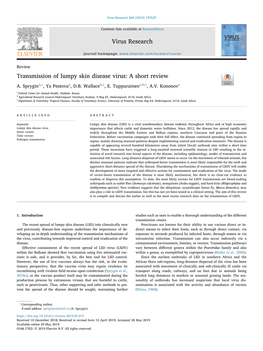 Transmission of Lumpy Skin Disease Virus a Short Review