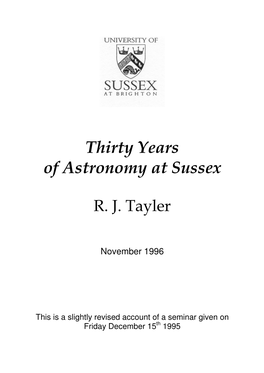 Thirty Years of Astronomy at Sussex