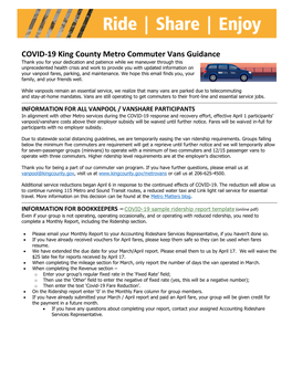 COVID-19 King County Metro Commuter Vans Guidance