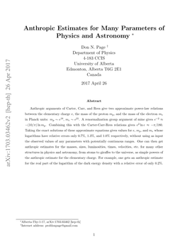 Anthropic Estimates for Many Parameters of Physics and Astronomy