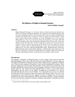 The Influence of English on Bengali Literature ∗ Syeda Nahida Yeasmin