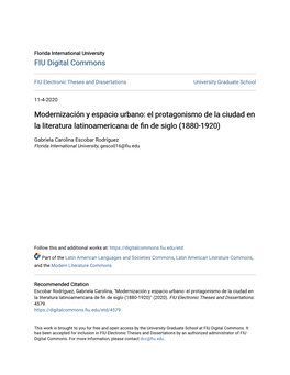 Modernización Y Espacio Urbano: El Protagonismo De La Ciudad En La Literatura Latinoamericana De Fin De Siglo (1880-1920)