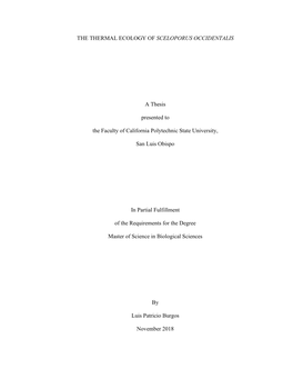 The Thermal Ecology of Sceloporus Occidentalis