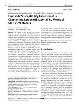 Landslide Susceptibility Assessment in Constantine Region (NE Algeria) by Means of Statistical Models