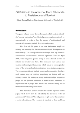 Oil Politics in the Amazon: from Ethnocide to Resistance and Survival