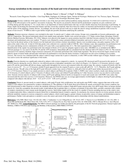 Energy Metabolism in the Extensor Muscles of the Hand and Wrist of Musicians with Overuse Syndrome Studied by 31P-MRS