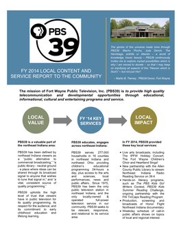 Fy 2014 Local Content and Service Report in the Community