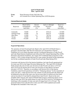 Reservoir Expected Operations the Operation of Lake Powell and Lake