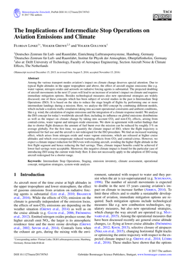 The Implications of Intermediate Stop Operations on Aviation Emissions and Climate