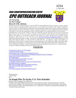 USAF Counterproliferation Center CPC Outreach Journal #254