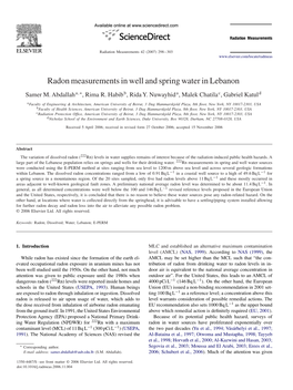 Radon Measurements in Well and Spring Water in Lebanon