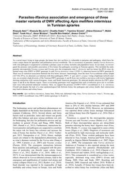 Parasites-Iflavirus Association and Emergence of Three Master Variants of DWV Affecting Apis Mellifera Intermissa in Tunisian Apiaries