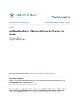 An Urban Morphology of Fresno, California: Its Structure and Growth