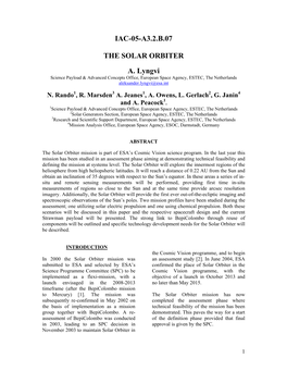 IAC-05-A3.2.B.07 the SOLAR ORBITER A. Lyngvi