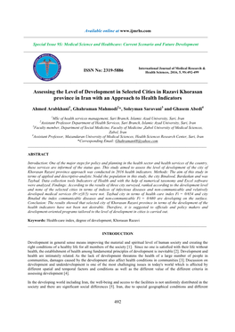 Assessing the Level of Development in Selected Cities in Razavi Khorasan Province in Iran with an Approach to Health Indicators