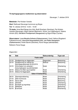 Referat Fra Styringsgruppemøtet 14.10.2019