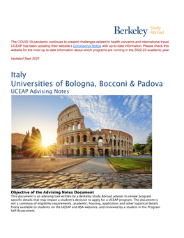 Italy Universities of Bologna, Bocconi & Padova