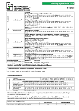 Entsorgungstermine 2020 Gelenau